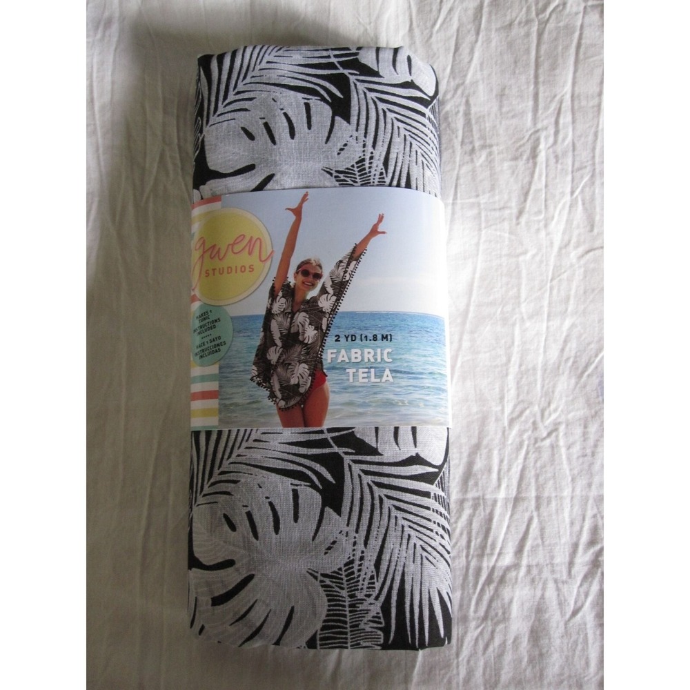 New Precut 2 Yards‎ of Black/White Leaves Summer Fabric 58"x72" Polyester/Cotton
